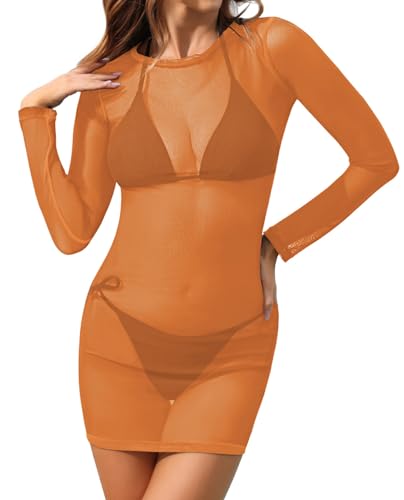 HUUSA Women's Sheer Cover Up Dress Sexy Swimwear Mesh Bikini Long Sleeve See Through Resort Wear 2025 Trendy4