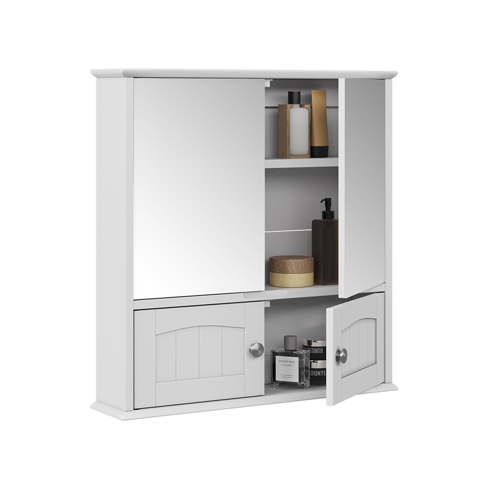 Vicco Szafka z lustrem w łazience "Bianco", Biały, 56 x 58 cm | pour montage mural avec étagère intérieure réglable en hauteur