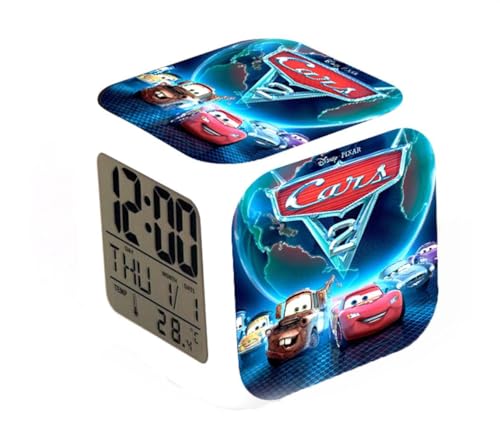 SuicRa Cars Réveil numérique LED 7 couleurs changeantes Thermomètre de bureau Nuit Cube Horloge LCD Décoration d'intérieur