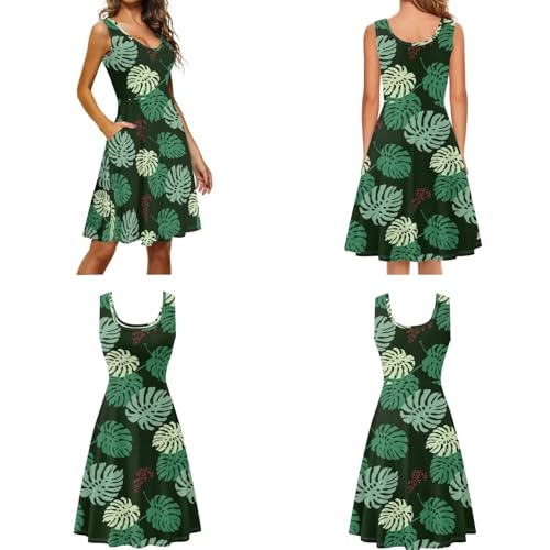 Image of Dreaweet Summer Dresses for Women A-Line Sleeveless Flowy Sun Dresses,Men's Casual Button-Down Shirts,Couple Matching Outfits