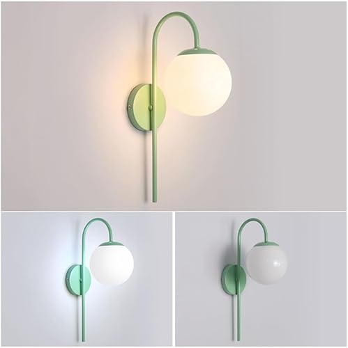 Miniatura 3 de Aplique de pared moderno con forma de globo verde pálido, lámpara nórdica de cristal blanco lechoso, casquillo E27, estilo retro creativo para