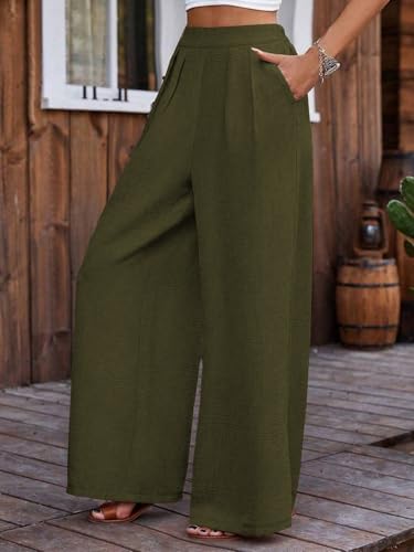Image of TOPLOT Trouser for Women | Loose Fit High-Waist Korean Pants | Palazzo Pants with Pleated Front | Formal Relaxed Fit Casual Travel, Office & Lounge Wear Pant (5254)