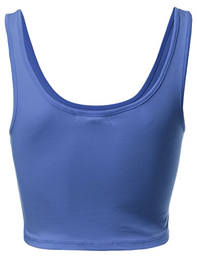 Xpril Women's Solid Sleeveless Scoop Neck Lace Hem Crop Tank Tops