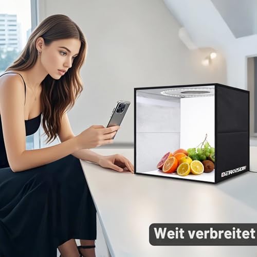BENOISON Fotobox 40cm Lichtkasten Fotografie Faltbare Photobox Fotostudio mit 120 LEDs und 6 Hintergründen für Schmuck- und Kleinproduktfotografie