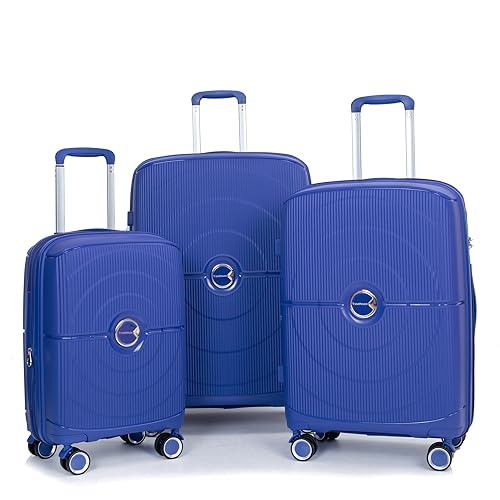 Expandable Hardshell Suitcase Double Spinner Wheels PP Luggage Sets Lightweight Durable Suitcase with TSA Lock,3-Piece Set (20/24/28),Navy