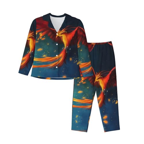 Pyjama imprimé phénix orange rouge EdWal : idéal pour vos soirées cocooning et nuits douillettes