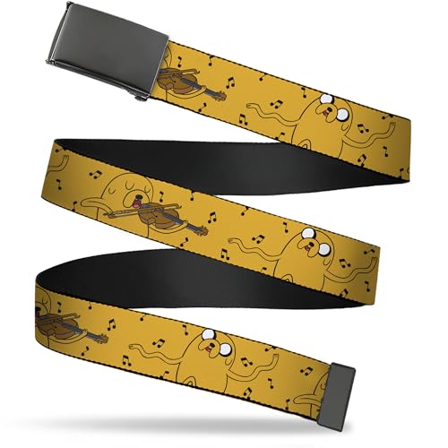 Image of Buckle-Down Adventure Time Belt, Flip Web Belt Adventure Time Jake Dancing and Violin Poses Yellow, Adjustable, Yellow, 1.0" Wide - Fits up to Kids Pant 20