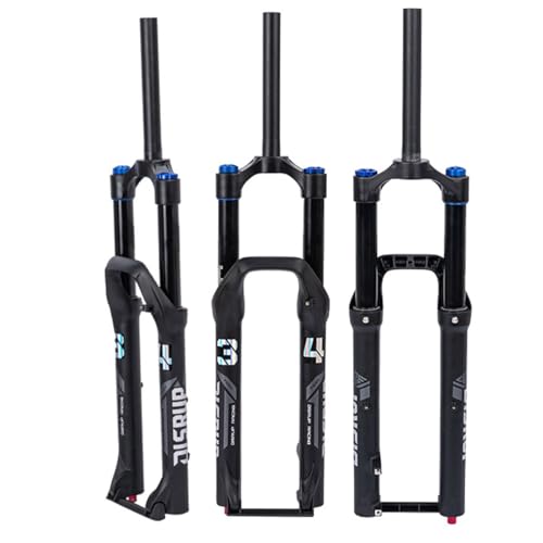 YFGSFWTS MTB Air Fork 26 27.5in Mountian Bike Suspension Fork Travel 140mm 1-1/8" Straight/Tapered Tube Front Fork Rebound Adjustable QR 9X100MM Manual Lockout(Black,27.5'' Straight)