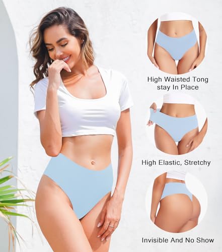 Image of Wealurre Womens Underwear High Waisted Seamless Thongs for Women Breathable No Show Panties for Ladies 6 Pack