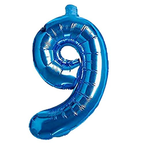 Image of Blue 32 Inches 9 Numbers Shape Large Big Foil Helium Balloons For Party Decorations In Happy Birthday Anniversary Office Items Materials Set Pack, 1 Piece