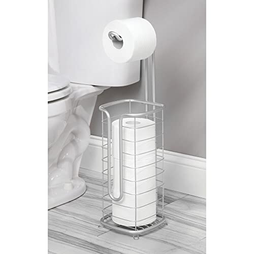 Mdesign Steel Free Standing Toilet Paper Holder Stand And Dispenser With Storage For Bathroom, Powder Room - Holds 3 Mega Rolls Of Toilet Tissue - Omni Collection - Chrome #TOP1