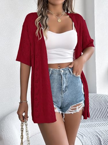 Image of Spicy Sandia Women's Loose Fit Short Sleeve Crochet Cardigan Sweaters for Summer