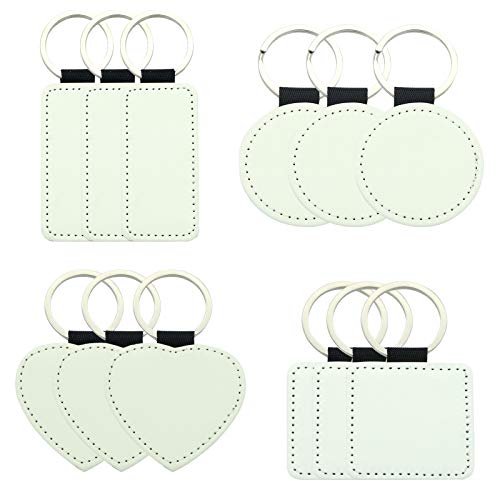 Image of 12 Pcs Sublimation Blank Keychains,PU Leather White Keychains Ornament Pendants for Man Women Crafts Heat Transfer