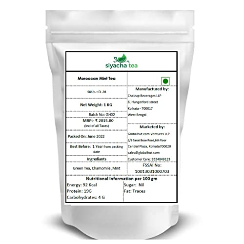 Image of Siyacha Tea Moroccan Mint Tea, 1 KG, Green Tea Blended with Natural Chamomile Mint, For Destress and Digestion, Loose Leaf Healthy Beverage, Makes 500 Cups (approx)