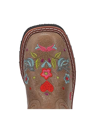 Dan Post Girls' Embroidered Western Boot Broad Square Toe Taupe 12 D4