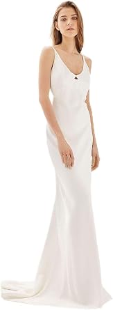 Topshop Bride V-Neck Satin Sheath Gown, US 6 Ivory