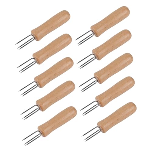 GALPADA 10 piezas Tenedores para Maíz de Acero Inoxidable con Diseño de Puntas Mango de Madera Resistentes y Reutilizables para Barbacoa y Frutas Colores Surtidos Portátiles y Fáciles de