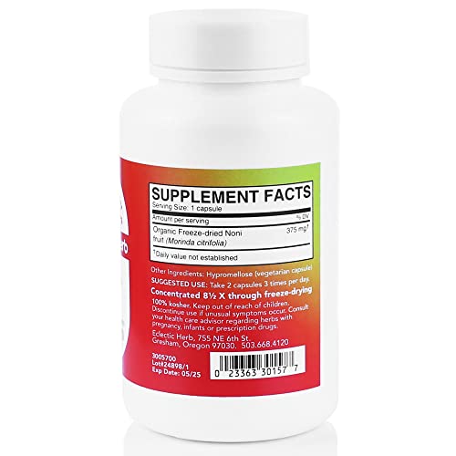 Eclectic Institute Raw Fresh Freeze-Dried Non-Gmo Noni | Antioxidant Blood Lipid Support | 100 Ct (375 Mg) #TOP2