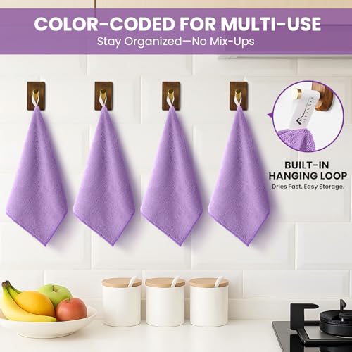 Image of SIFANGKE Microfiber Cleaning Cloth, 12 Pack Purple Cleaning Rags for Housekeeping, Reusable Microfiber Towels for Car, Kitchen, Bathroom and Household Cleaning Supplies, 11.8 inchX11.8 inch