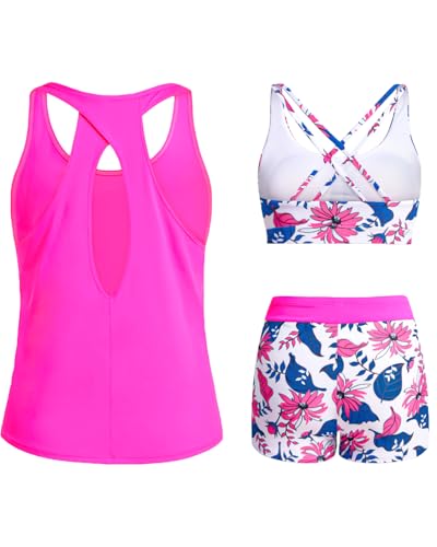 Tempt Me 3 Piece Tankini Swimsuits for Women Athletic Bathing Suits Swim Tank Top with Boy Shorts and Bra Modest Swimwear