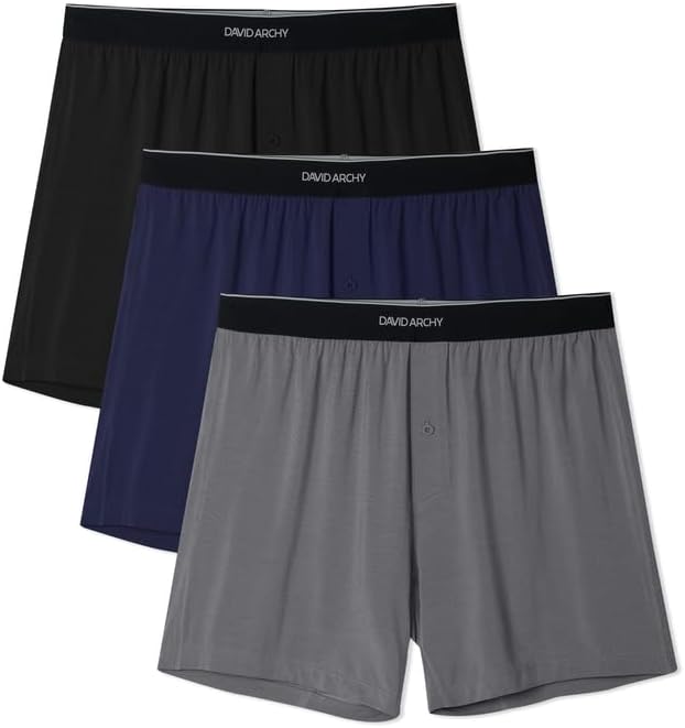 DAVID ARCHY Ultra Soft Modal Boxers for Men, Silky Stretchy Boxer Shorts, Breathable Loose Men’s Underwear for Sleep 3/4 Pack