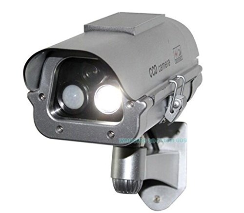 BW Caméra factice de vidéosurveillance extérieure à énergie solaire avec lumières LED infrarouges clignotantes et détection de capteur humain