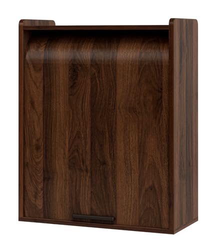 Image of ZttRiee Bathroom Wall Cabinet, Medicine Cabinet with Roll-Up Door & 3 Shelves, Over The Toilet Wall-Mounted Storage Cabinet, Walnut