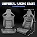FREEMOTOR802 Racing Seats with Dual Lock Sliders, Universal For Most Cars Vehicles First Row, 1 Pair Reclinable Sport Bucket Seats, PU Carbon Fiber Look Leatherette, Gray