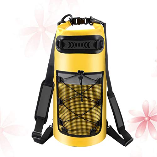 Mochila amarela à prova d'água com rodinhas para nadar e nadar na praia, caiaque, canoagem, pesca,