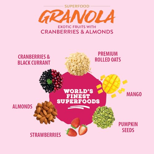 Image of Bagrry's Superfood Granola Exotic Fruits with Cranberries & Almonds 400g - 75% Fruits, Nuts, Seeds & Grains | 13 Nutrient-Packed Superfoods | 100% Plant-Based | High in Fibre & Protein | Healthy Breakfast Cereal | Multigrain Cereal | 100% Baked Granola | No Palm Oil