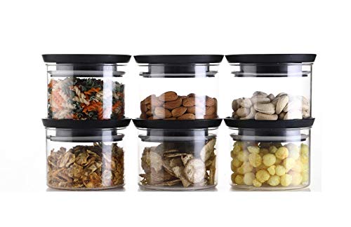 Machak Xcllent Containers Set for Kitchen Airtight, Unbreakable Black (Set of 6, 500 Ml, Plastic)