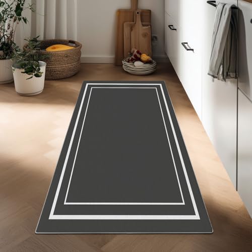 Minimalismo Tappeto Corridoio Lungo Bordo Quadrato Geometrico 40 x 120 cm Tappeti Stretto, Grigio Cucina Antiscivolo Lavabile in Lavatrice Tapette Camera da Letto Pelo Corto Lungo Carpet