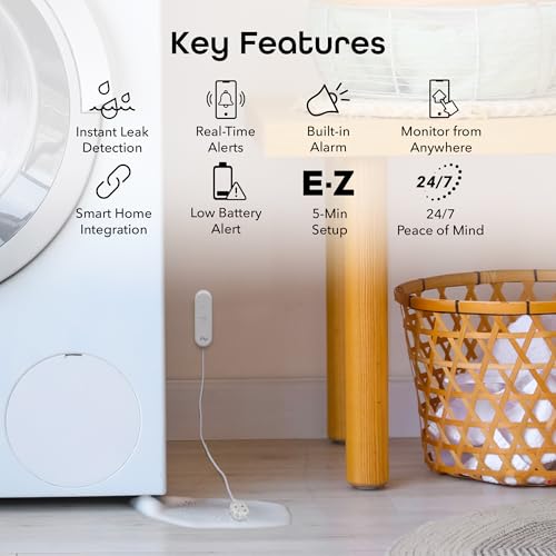 Geeni Smart Water Alarm Leak Detector with Siren - 80dB Alarm with App Alerts for Monitoring Kitchen, Bathroom, Basement Flood, Battery-Powered WiFi Moisture Sensor Alexa, Google Home Compatible - Thumbnail 3