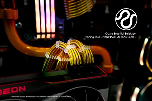 Image of LINKUP - PSU PC Power Extension Cable Metallic Sleeved Silicone Coated Soft & Flexible to Route Custom Mod GPU & CPU w /Comb Kit┃1x 24P (20+4) Motherboard ATX┃50CM 500MM - Gold