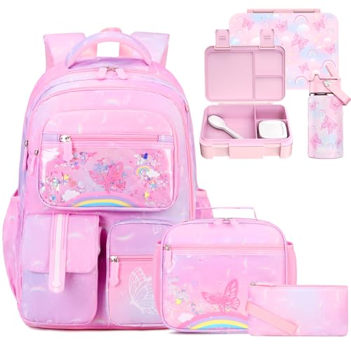 Sac à dos d'école pour filles avec bento de 1,2 l pour le déjeuner à la récréation