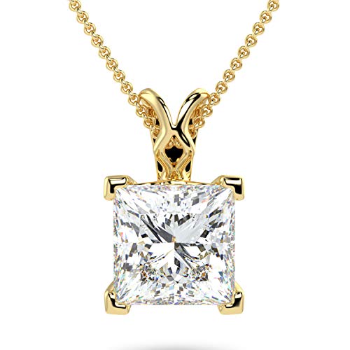 IGI Certified 14K White Gold 1/2 Carat Princess-Cut Lab Created Diamond Solitaire X Bail Pendant Necklace (G-H Color, VS1-VS2 Clarity),18