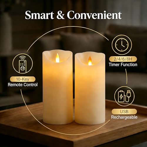 Image of Flameless Candles with Remote, 2 Pack 6 Inch Real Wax LED | Rechargeable Real Wax LED Candles with 3D Flicker, Remote and Timer for Safe flameless Home, Wedding and Holiday Decor.