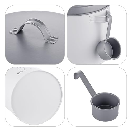 Caja para pienso de 5 litros contenedor metálico blanco con cuchara dosificadora 7