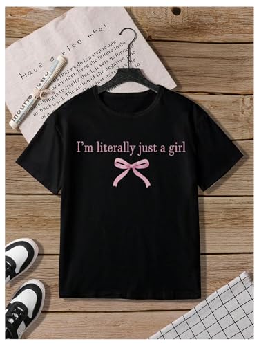 WDIRARA Girl's Bow T Shirt Letter Graphic Tee Crewneck Short Sleeve Top3