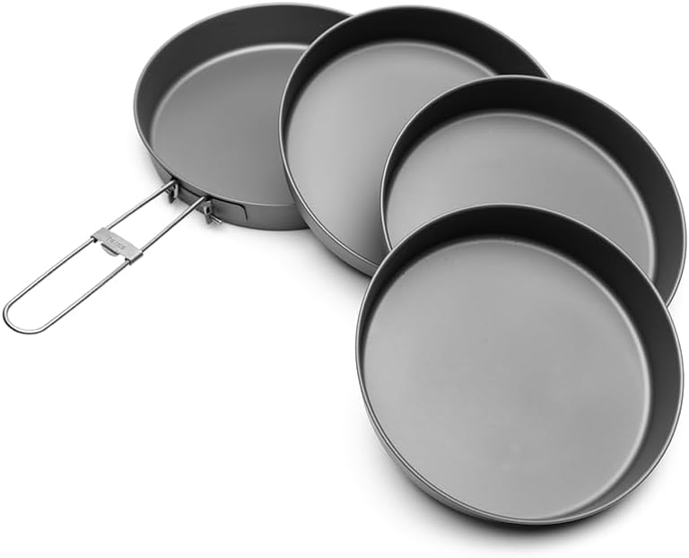 TOAKS Titanium Pan & Plate 4 PC Set – 6.5 inch Frying Pan with 3 Matching Plates for BBQ, Campfire and Group Camping