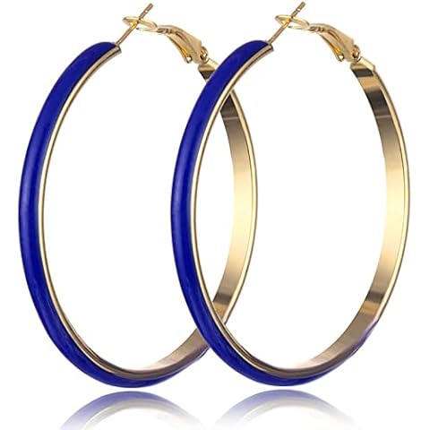 Chamqueen Multicolor Hoop Earrings Jewelry Women and Girls Dark Blue Cover