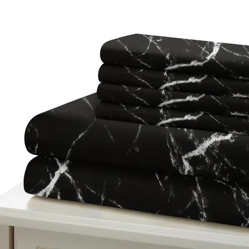 Housse de couette hypoallergique marbre noir lit simple microfibre douce