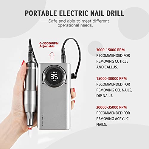 Saviland Electric Nail Drill, 35000Rpm Nail Drill Machine–Rechargeable Nail Drill Electric Nail File With 12 Nail Bits For Acrylic Nails Professional Nail Care Tools Manicure Pedicure Home Salon Use #TOP2