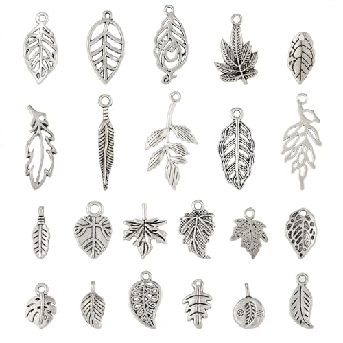 Cheriswelry 88Pcs Antique Silver Leaf Pendants Tibetan Leave Metal Charms