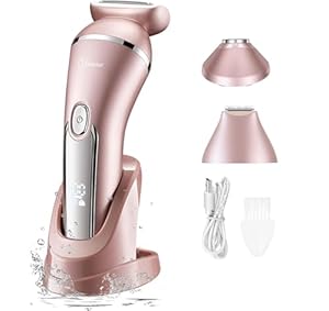Hatteker 3 in 1 Women's Electric Shaver IPX7 Waterproof Painless Lady Razor for Face Chin Arm Leg Armpit Bikini Line Cordless USB Rechargeable Dry Wet Use