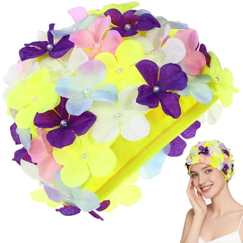 Gorro Piscina Mujer con Flores 3D, Gorro Natación Mujer