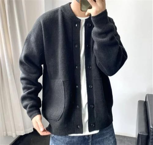Dcvmvmn Winter Men's Solid Color Knitted Sweater Black Fashion Button Cardigan Sweater4