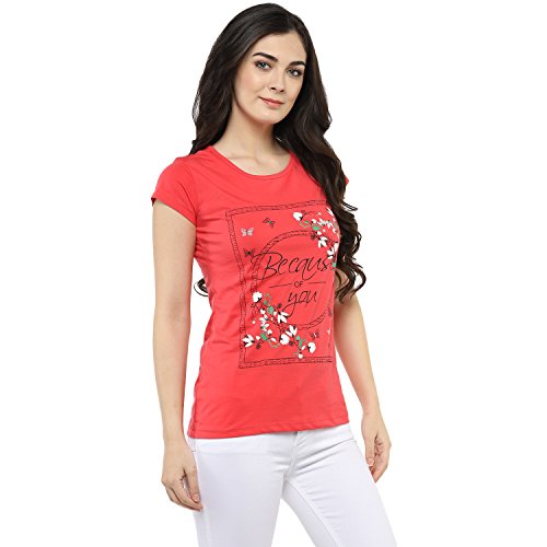 Image of Modeve Women Printed Cotton Blend Half Sleeve Round Neck T-Shirt for Summer