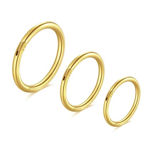 Longita 16G Piercing Nariz Aros Anillos Hinged Clicker Segment Acero Inoxidable Hombre Mujer Piercing Oreja Tragus Cartilage Helix Conch Piercing Septum Labio Anillos Piercing Joyería 3 Piezas-Oro