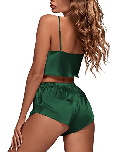 OPOIPIN Women's 3Pcs Pajamas Satin Cami Top and Shorts with Robe Sleepwear Set4